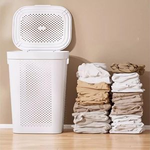 Home Supplies Large Dirty Clothing Basket <b>Plastic</b> Rolling Laundry Hamper With Underwear Basket Handle Wheels - Product Image 5
