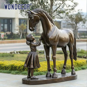 Özelleştirilmiş açık bahçe yaşam boyutu bronz at ve çocuk heykeli heykel - Product Image 2
