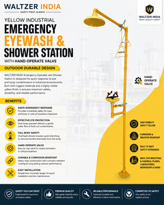 Estación de Lavaojos y Ducha de Emergencia Industrial Amarilla con Válvula de Operación Manual, Diseño Resistente para Exteriores - Product Image 1