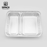 Barquette jetable en aluminium 9x7 pouces à 2 compartiments pour plats à emporter, idéale pour riz, viande, légumes et traiteur