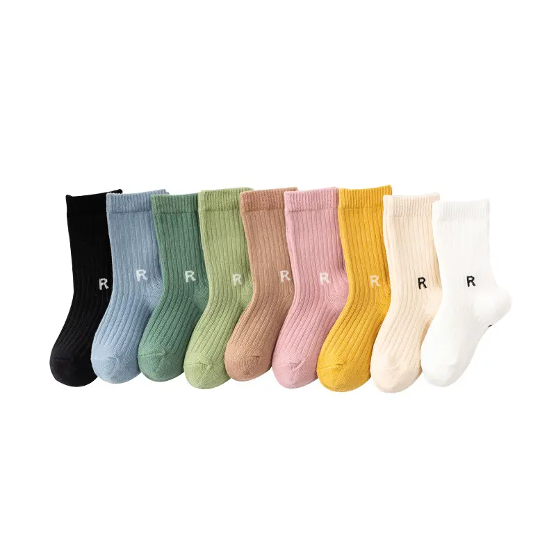 Spring Cotton Support Sample Sweat-Absorbent No Smell Cozy Students Embroidery Plain Color Baby Socks