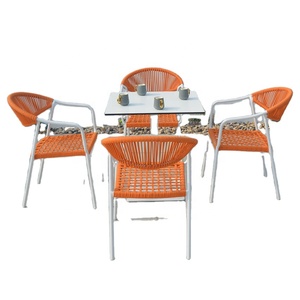 4-Seater Outdoor <b>Garden</b> Dining <b>Table</b> Set Woven Rope Chairs with Stainless Aluminum Base Hotel-Friendly Metal Furniture - Product Image 2