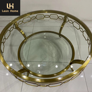 Tavolo centrale stile americano di lusso oro in acciaio inox tavolino <span class=keywords><strong>intaglio</strong></span> modelli di vetro rotondo tavolino da caffè - Product Image 5