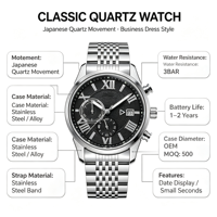 Montre classique pour hommes d'affaires, mouvement japonais, chronographe, affichage de la date, bracelet en acier inoxydable, chiffres romains, 42 mm, résistante à l'eau