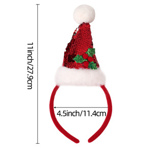 Christmas <b>Sequined</b> Santa Hat Headband With Pom Pom And Holly For Holiday Party Unisex Accessory - Product Image 4