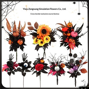 Bouquet de citrouilles d'Halloween, feuilles d'érable noires artificielles en plastique, branches mortes, décoration amusante pour la maison et les fêtes, fleur festive - Product Image 2