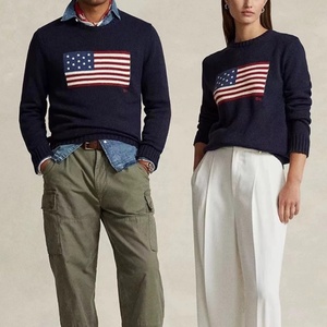 Individuelles Logo Neuester OEM Klassischer Amerikanische Flagge Jacquard Strickpullover O-Ausschnitt Neues Design Herren Strickpullover mit Stickerei RL - Product Image 3