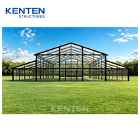 Carpas Modernas de Cristal para Bodas y Eventos, Estilo Oriental, con Estructura de Aluminio Negro, Cubierta de PVC Beige, Paredes Laterales de Cristal Opcionales