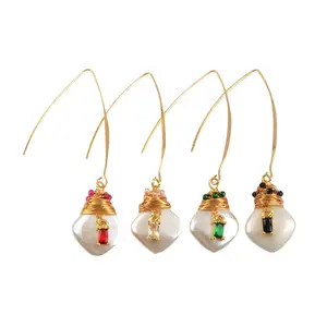 WX1273E Natural gold plated earrings baroque pearl earrings wire wrap earrings handmade jewelry