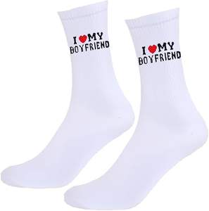 Calcetines de equipo novedosos con texto de I Love My Girlfriend/Wife, calcetines de regalo divertidos para parejas, regalo de aniversario del Día de San Valentín - Product Image 3