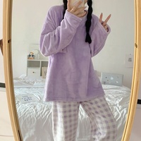 Vente flash - Ensemble de pyjamas d'hiver pour femmes - 2 pièces - Pyjama chaud et doux en flanelle - Vêtements de nuit pour femmes - Velours corail - Dessins animés - Pour filles - Combinaison de nuit