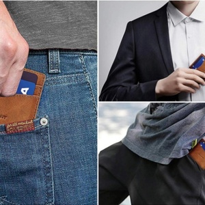 For Brown <b>Slim</b> Bifold Men's Wallet Genuine Leather RFID Blocking Minimalist Front Pocket Open Closure Nylon Lining Short - Product Image 6