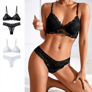 Ensemble soutien-gorge sans couture <span class=keywords><strong>en</strong></span> dentelle pour <span class=keywords><strong>femme</strong></span>, bikini taille basse sans armatures, dos sexy <span class=keywords><strong>en</strong></span> <span class=keywords><strong>V</strong></span> profond, respirant, à bretelles ajustables - Product Image 1