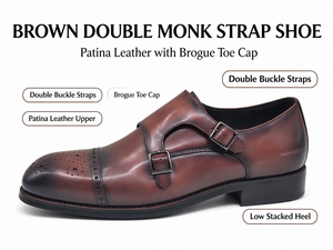 Chaussures habillées marron pour hommes à double boucle, en cuir patiné, à enfiler, avec bout brogue, antidérapantes, pour le bureau, la carrière, les mariages, vente en gros - Product Image 1