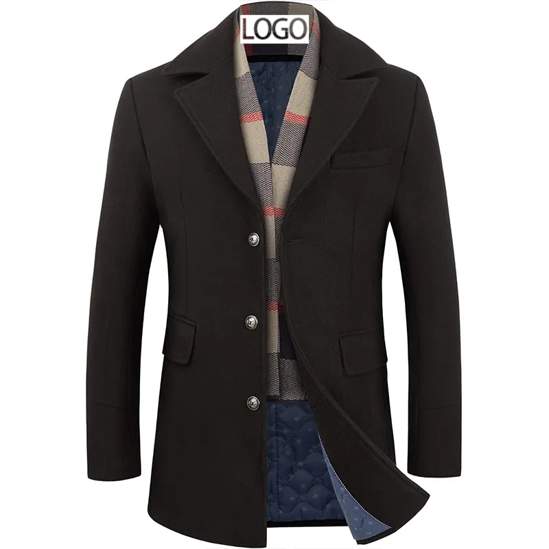 Manteau en tweed trench-coat en laine pour hommes manteaux longs d'hiver veste coupe-vent longue et épaisse personnalisée pour hommes