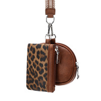 Dompet Gelang Motif Macan Tutul Portabel dengan Dua Kantong Resleting dan Kantong Koin Gantungan Kunci yang Dapat Dilepas