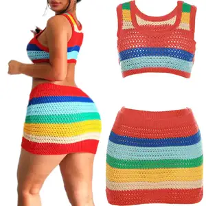 2023 summer sun dress for woman crochet set women clothing 2 piece skirt and top set for women crochet dress