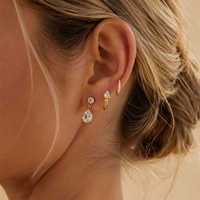 Boucles d'oreilles créoles et clous en acier inoxydable brillant avec cristaux pour femme, plaqué or 18 carats PVD, accessoires d'oreille étanches, bijoux de mode, cadeau