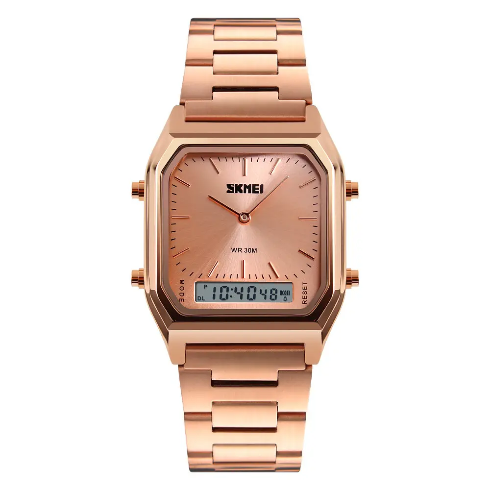 SKMEI 1220 rose gold stainless steel wrist watch analog digital wristwatches for men women