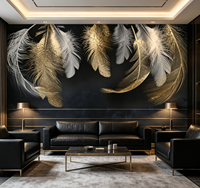 Papier peint mural personnalisé avec plumes dorées et blanches sur fond sombre pour bar, salon de beauté, hôtel, restaurant, bureau, décoration murale commerciale