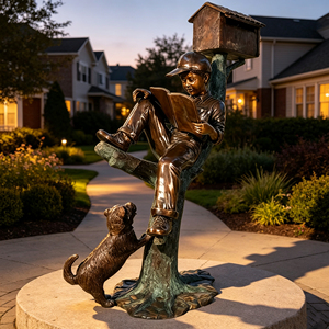 Escultura <span class=keywords><strong>de</strong></span> Bronce Fundido a Medida, Estilo Figurativo Realista, para <span class=keywords><strong>Parque</strong></span> Urbano, Niño Leyendo un <span class=keywords><strong>Libro</strong></span> con Perro y Árbol - Product Image 4