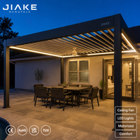 Pergola extérieure en aluminium Jiake avec ventilateur de plafond et bande lumineuse LED, espace de détente confortable pour le jardin et la terrasse