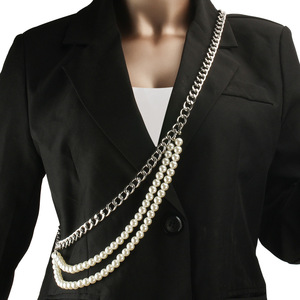 Fashion Body <b>Chain</b> Multi Layer Pearl <b>Chain</b> Gold Silver Imitation Pearl <b>Waist</b> <b>Chain</b> Daily Wear Hip Hop Style Geometric Design - Product Image 3