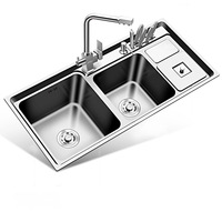 Robinet de cuisine moderne en acier inoxydable 304, finition brossée, triple cuve, multifonctionnel pour le lavage des légumes et des vaisselles