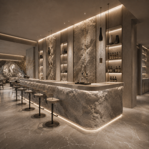 Iluminación de Diseño Moderno en Piedra Roca, Mostrador Personalizado para Cafetería y Bar, Renderizado 3D Ecológico para Decoración Interior de Restaurantes - Product Image 5