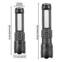 Lampe de poche tactique de camping rechargeable par USB avec affichage numérique de la puissance, zoom, banque d'alimentation, lumière latérale rouge et bleue longue portée LED 60W