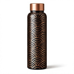 Modern Luxury Black Copper <b>Water</b> <b>Bottle</b> with Oriental Wave Pattern Portable Travel Flask <b>Metal</b> Design Style - Product Image 1
