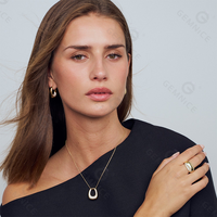 Parure de bijoux Gemnel ovale épaisse à maillons ouverts en laiton, entièrement pavée de zircons blancs, collier, bague et boucles d'oreilles huggie pour femme, bijoux empilables