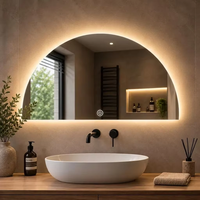 Espejo LED Semicircular Moderno con Forma de Media Luna, Espejo de Baño con Arco Iluminado y Control Táctil para Proyectos de Hoteles, Villas y Apartamentos