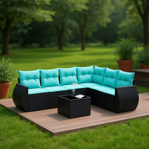 <b>Black</b> Poly Rattan Patio <b>Sofa</b> Set With Cushions Outdoor <b>Garden</b> Furniture Contemporary Design Waterproof - Product Image 2