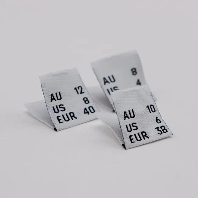 Wholesale Stock Clear Cloth Sizing Labels Garment Size Label Woven Tag For Clothing
