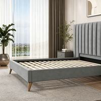 Lit plateforme moderne de luxe rembourré avec tête de lit capitonnée à cannelures verticales, sommier à lattes en bois, tailles Queen et King, en tissu