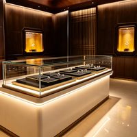 Vitrine de présentation de bijoux ronde personnalisée en verre avec éclairage LED pour magasin de détail