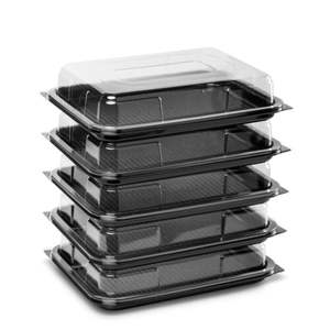 Vassoio Rettangolare Nero Monouso per Catering, Contenitore Trasparente per Sandwich con Coperchio Impilabile per Alimenti - Product Image 1