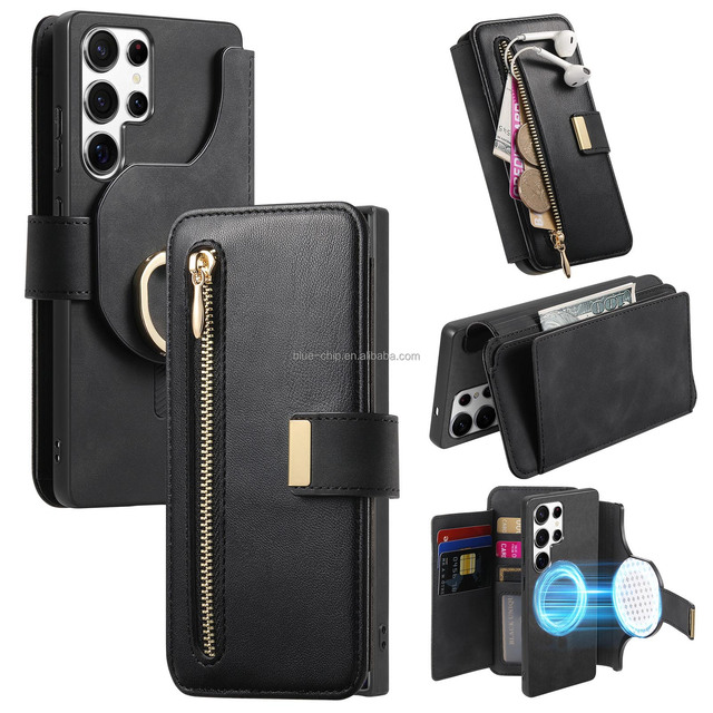 2 in 1 Mobile Wallet Cell Protective Ladies Card Holder Pu Leather Removable Cover Phone Case for Samsung Galaxy S25 Ultra