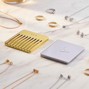 Luxury Unique Design Metal Gold Silver Color Double Side Rhombus Shape Brush Rolling Type <b>Compact</b> <b>Mirror</b> - Product Image 3