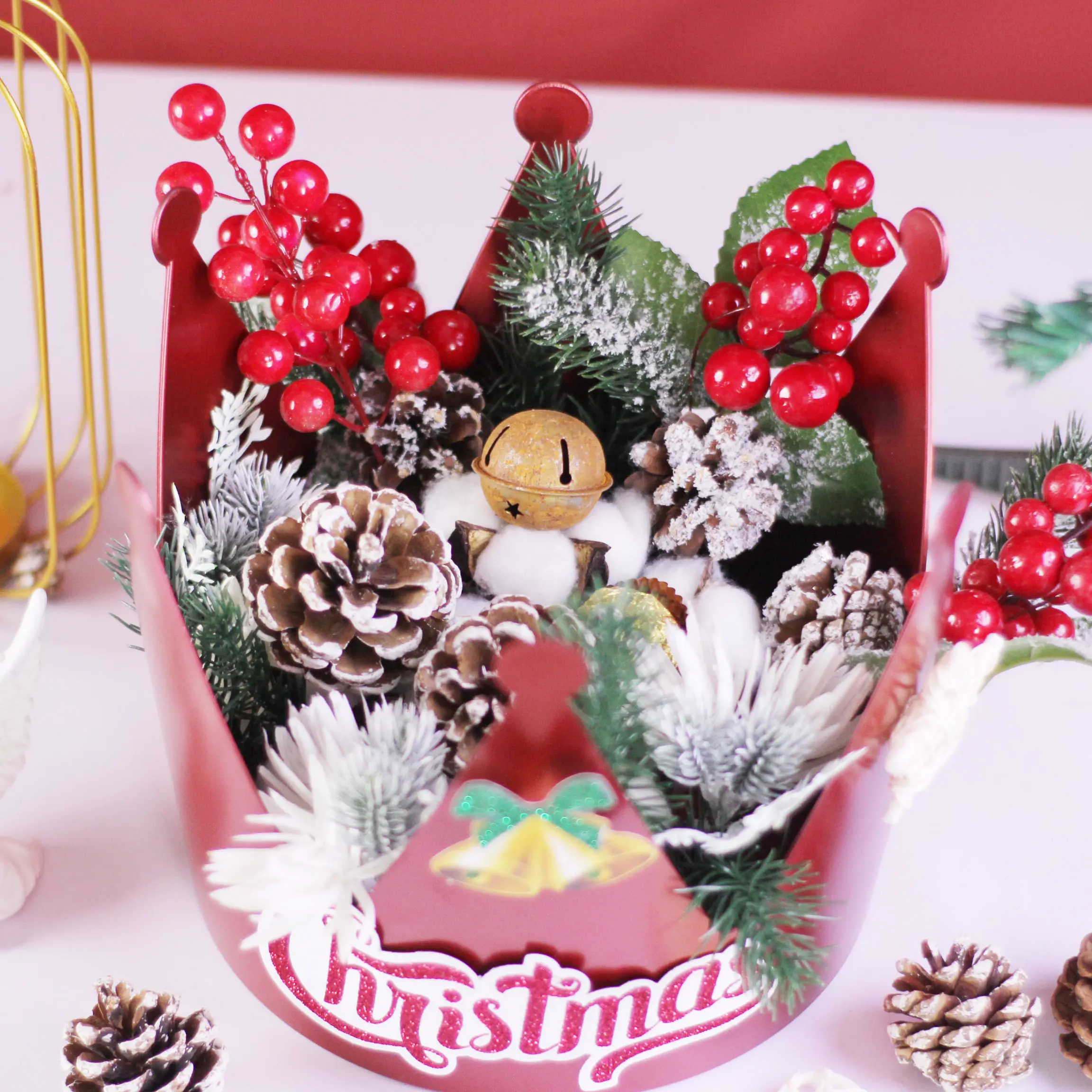Caixa de presente de natal à prova d'água, caixa de presente em forma de coroa, decoração delicada de natal, caixa de presente em forma de coroa para natal