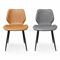 Chaise de salle à manger moderne de luxe en cuir PU gris avec pieds en fer épais et base croisée, capacité de charge de 300 kg pour la maison, le restaurant, le café