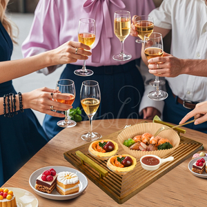 Nouveaux plateaux de service en bois d'acacia uniques plateaux avec poignée pour les fêtes apéritif assiettes ovales thé café fromage Dessert - Product Image 3