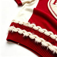 Prix d'usine, pull en tricot vintage personnalisé pour sororité, pull à manches courtes pour homme, broderie rouge et blanche, col rond