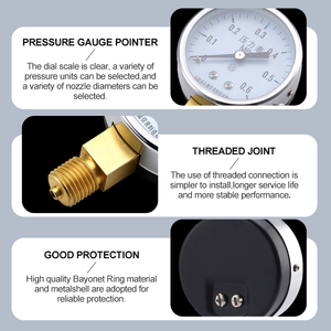 Manomètre professionnel à tube Bourdon interne en laiton <span class=keywords><strong>avec</strong></span> boîtier en fer/plastique pour systèmes hydrauliques et vapeur haute <span class=keywords><strong>pression</strong></span> - Product Image 3