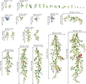 Autocollants <span class=keywords><strong>muraux</strong></span> suspendus <span class=keywords><strong>Decalmile</strong></span> en forme de vigne verte avec des plantes, des feuilles, des oiseaux et un motif de fille tatouée pour la décoration de la chambre à coucher et du fond de télévision - Product Image 4