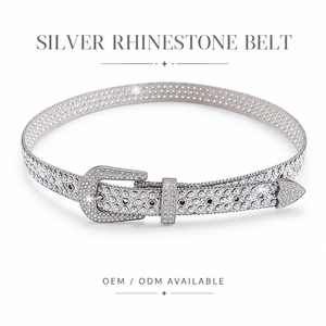 Ceinture Unisexe en Cuir PU Style Western Personnalisée en Usine avec Strass Argentés Punk pour Hommes et Femmes - Product Image 1