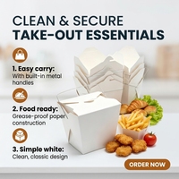 Boîte à emporter en papier blanc jetable, conteneur alimentaire chinois, boîte en papier pour nouilles et riz avec poignée en fil métallique