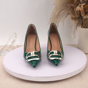 Ingrosso Fabbrica 2026 Nuove Scarpe da Donna Verde Scuro Taglie Forti con Tacco Alto, Tacco Grosso con Fibbia Metallica Grande, Scarpe da Donna per Ufficio e Lavoro - Product Image 3