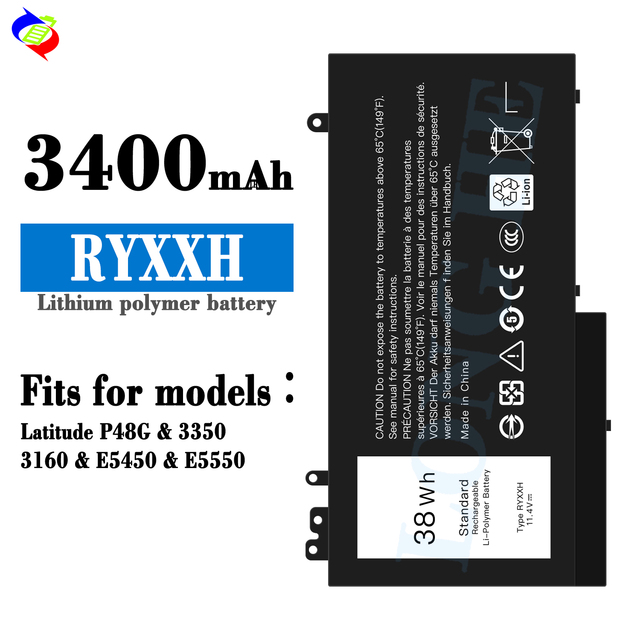 Replacement 11.4V 3400mAh Li-ion Laptop Battery RYXXHfor Dell Latitude P48G/3350/3160/E5450/E5550 Rechargeable and Durable
